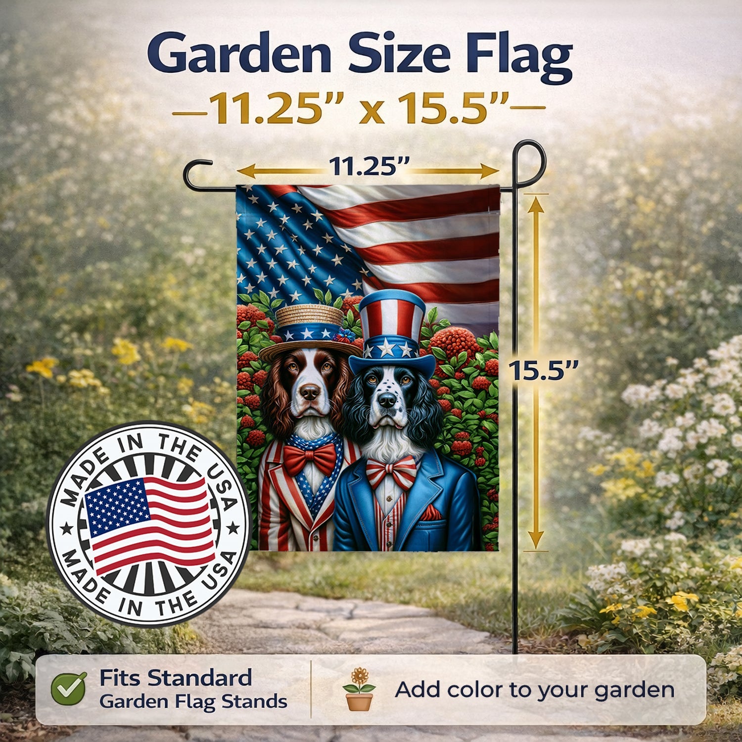 All American English Springer Spaniel Garden Flag Mailbox Decorative Yard Banner Outside Patio Artwork for Flower Beds, Garden Size, Multicolor
