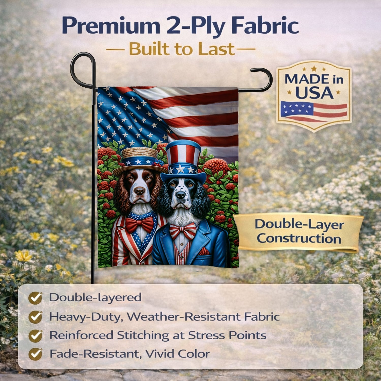 All American English Springer Spaniel Garden Flag Mailbox Decorative Yard Banner Outside Patio Artwork for Flower Beds, Garden Size, Multicolor