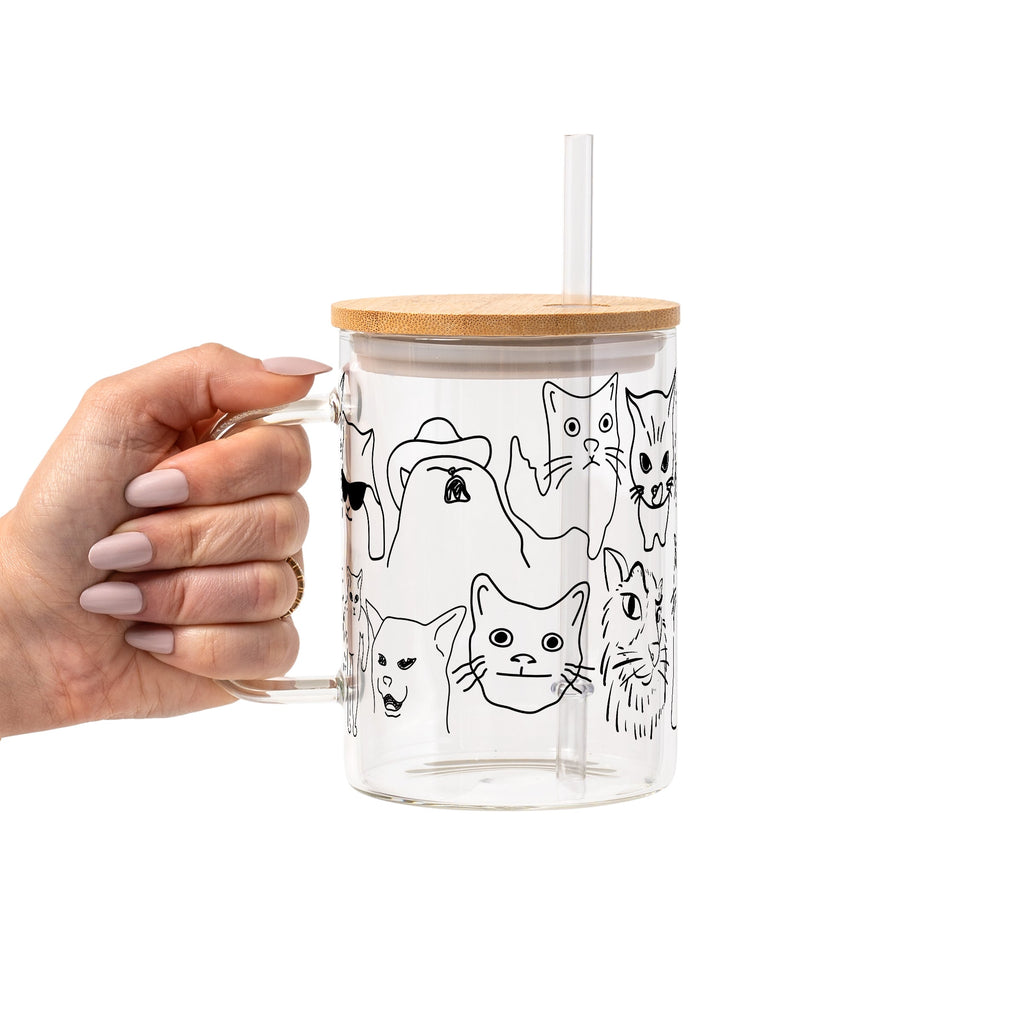 Iconic Meme Cats Glass Cup, Mug & Tumbler with Lid and Straw