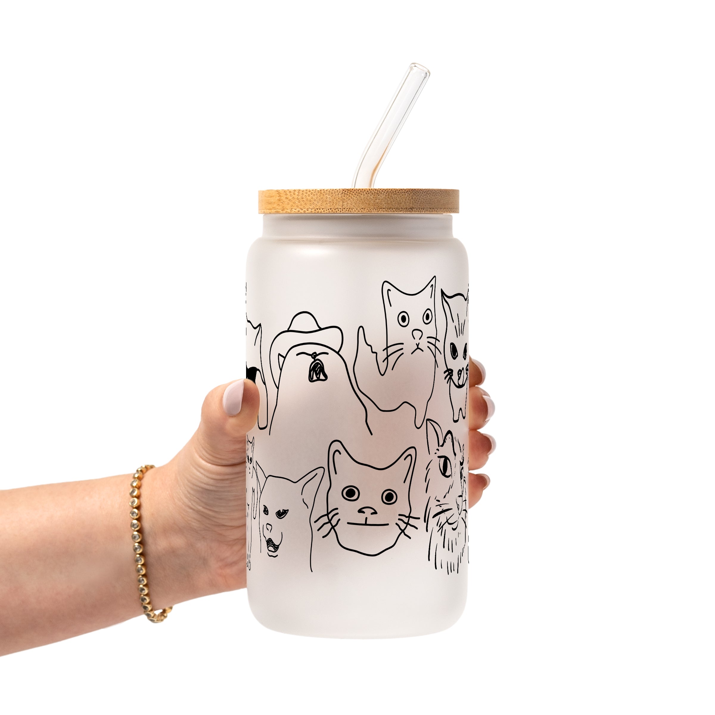 Iconic Meme Cats Glass Cup, Mug & Tumbler with Lid and Straw