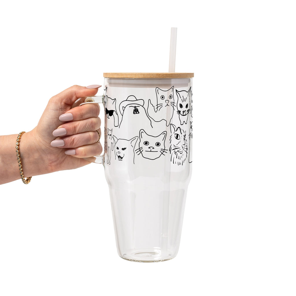 Iconic Meme Cats Glass Cup, Mug & Tumbler with Lid and Straw