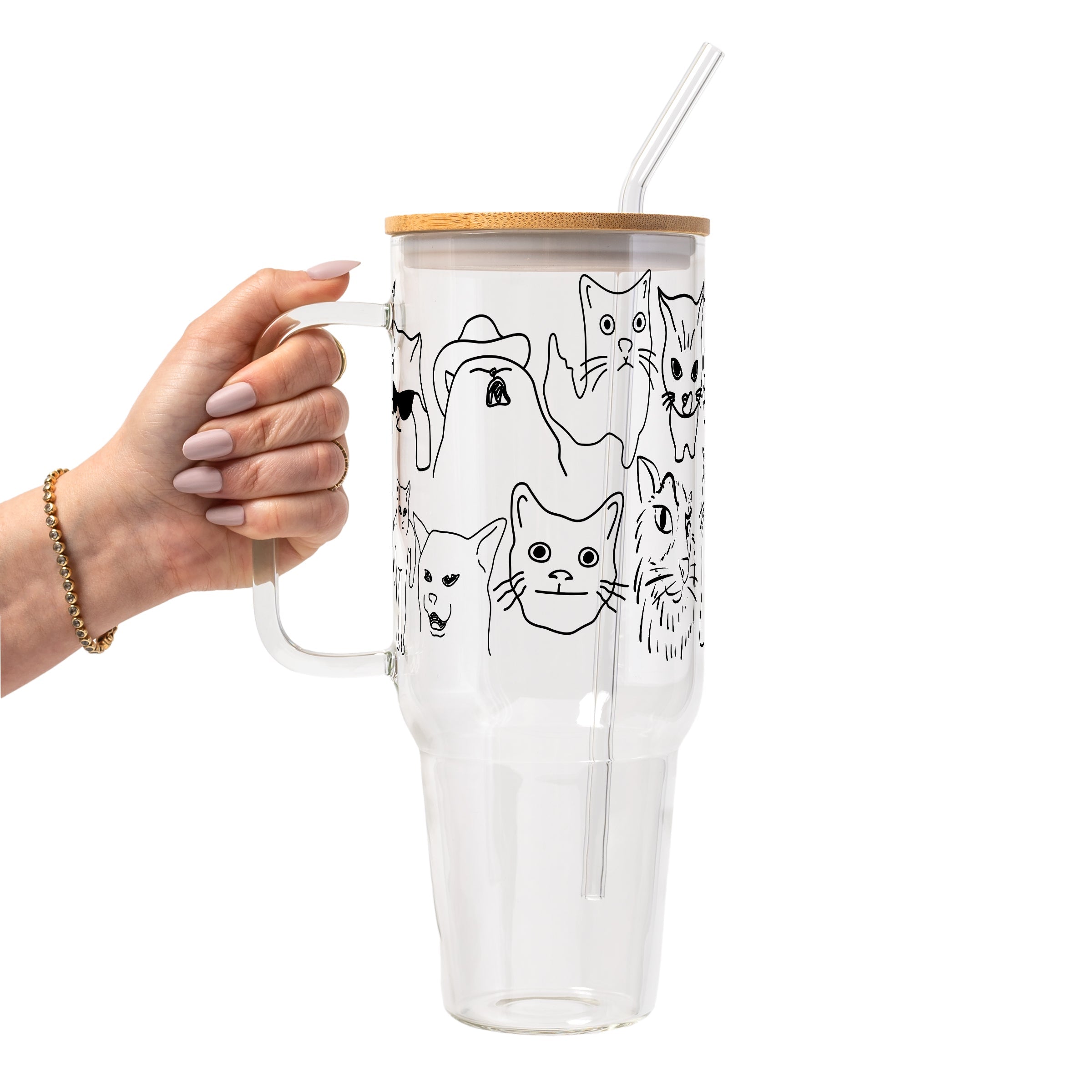 Iconic Meme Cats Glass Cup, Mug & Tumbler with Lid and Straw
