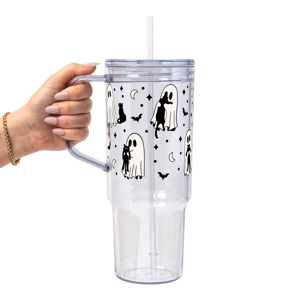 Ghost Holding Cats Glass Cups