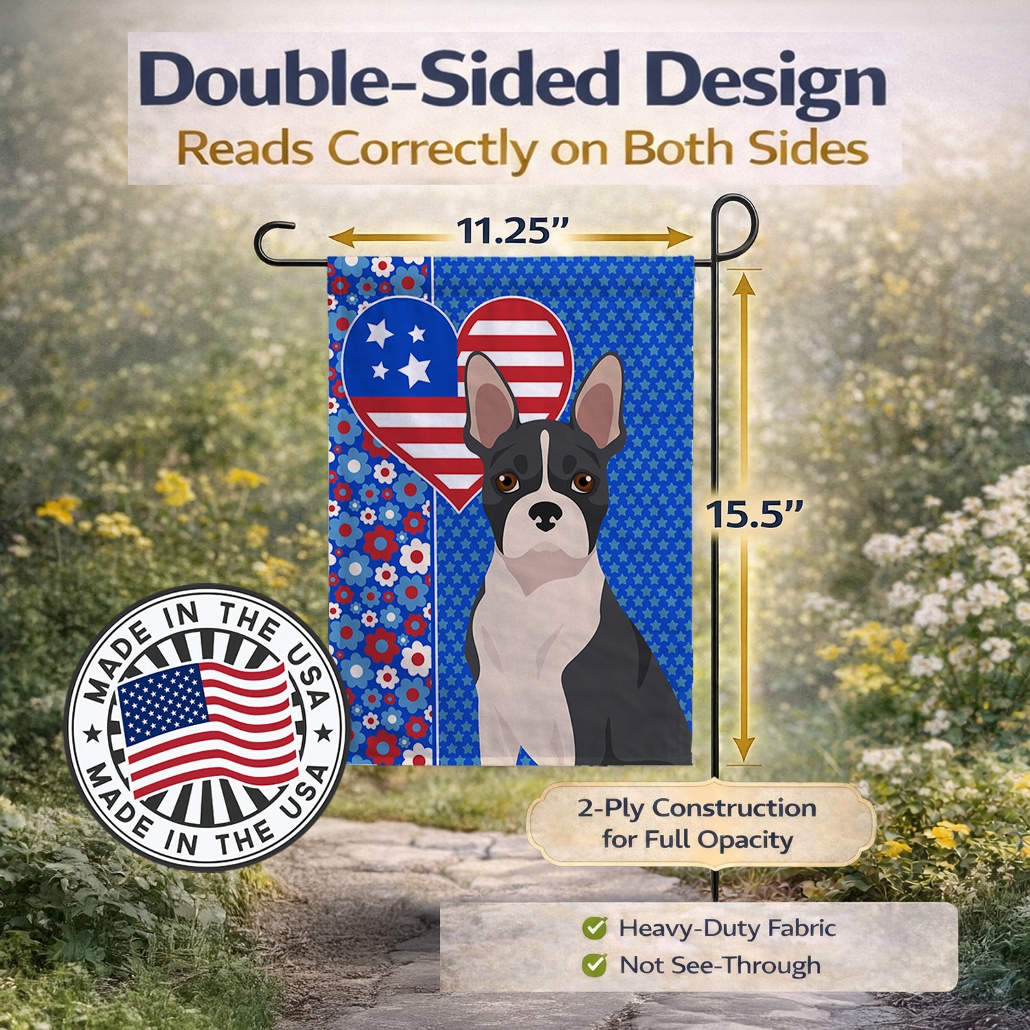 Black Boston Terrier USA American Garden Flag Mailbox Decorative Yard Banner Outside Patio Artwork for Flower Beds, Garden Size, Multicolor