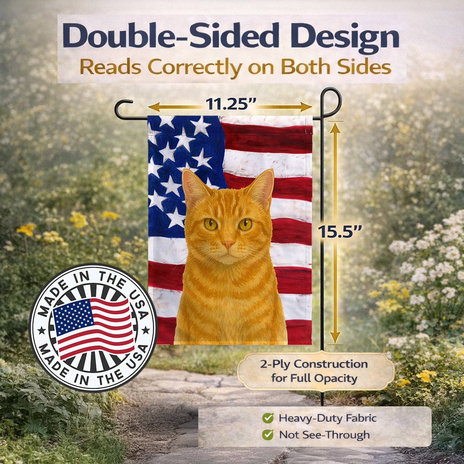 Orange Classic Cat American Garden Flag Mailbox Decorative Yard Banner Outside Patio Artwork for Flower Beds, Garden Size, Multicolor